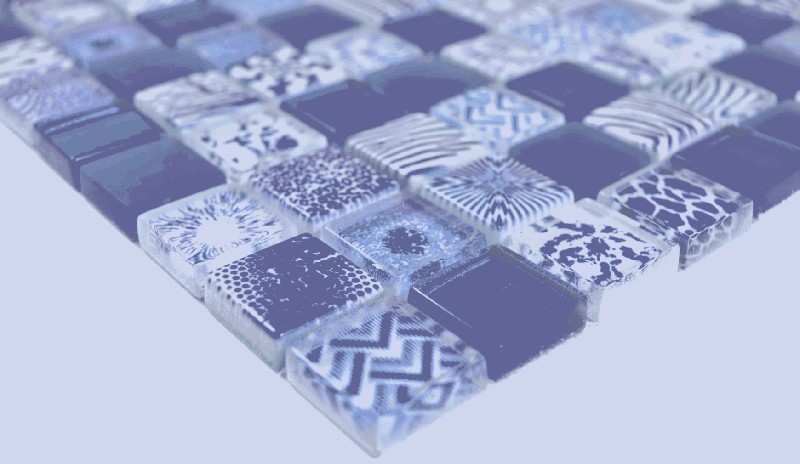 Hand sample square Crystal mix blue wall tile backsplash MOS74-0402_m