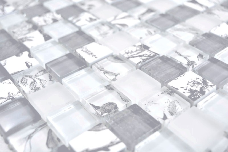 Handmuster Quadrat Crystal mix super white/beach Wand Fliesenspiegel MOS74-2000_m