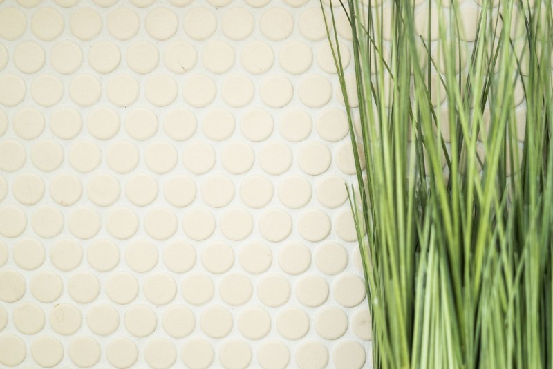 Hand sample aluminum mosaic tile ceramic white button light beige unglazed MOS10-1202-R10_m