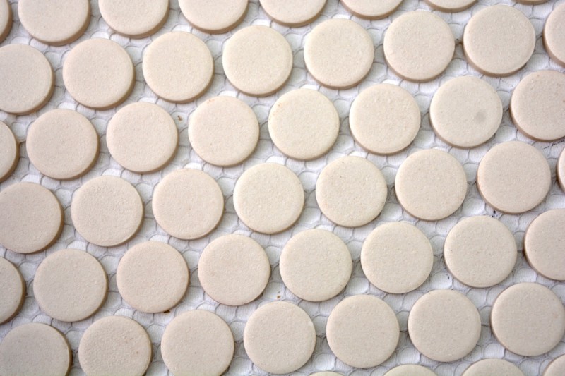 Hand sample aluminum mosaic tile ceramic white button light beige unglazed MOS10-1202-R10_m