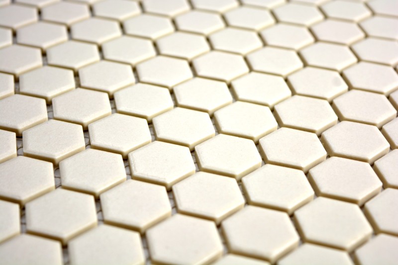 Hand-painted mosaic tile ceramic white hexagon light beige unglazed MOS11A-1202-R10_m