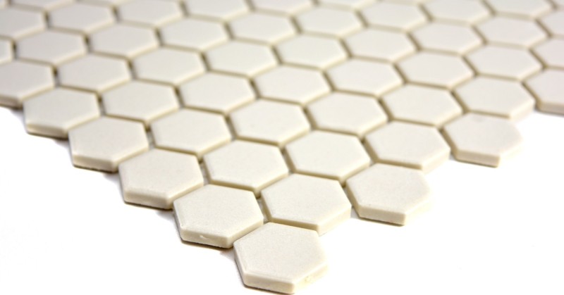 Hand-painted mosaic tile ceramic white hexagon light beige unglazed MOS11A-1202-R10_m