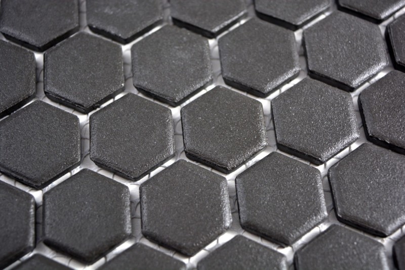 Motif main Carreau de mosaïque Céramique Hexagone noir non émaillé MOS11A-0304-R10_m