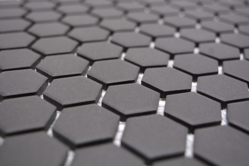 Handmuster Mosaik Fliese Keramik Hexagon schwarz unglasiert MOS11A-0304-R10_m