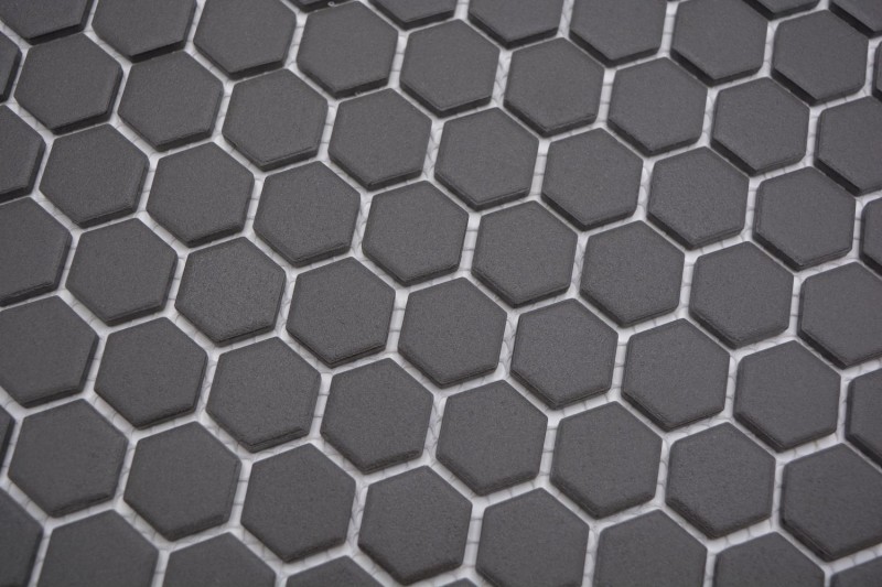 Handmuster Mosaik Fliese Keramik Hexagon schwarz unglasiert MOS11A-0304-R10_m