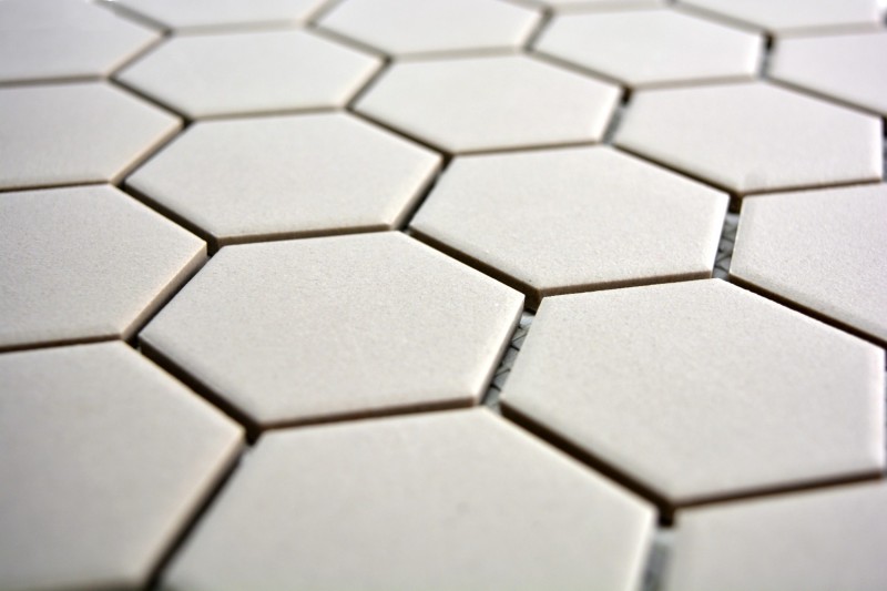 Handmuster Mosaik Fliese Keramik Hexagon hellgrau unglasiert MOS11B-0203-R10_m