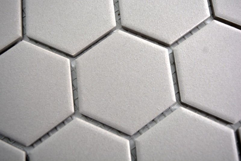 Hand-painted mosaic tile ceramic hexagon light gray unglazed MOS11B-0203-R10_m