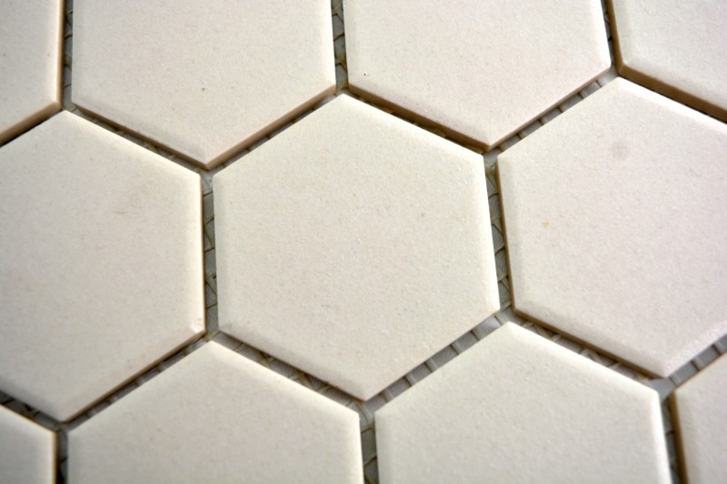 Handmuster Mosaik Fliese Keramik weiß Hexagon hellbeige unglasiert MOS11B-1202-R10_m