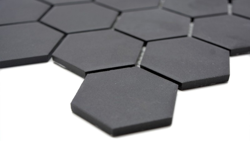 Piastrella di mosaico dipinta a mano in ceramica esagono nero non smaltato MOS11B-0304-R10_m