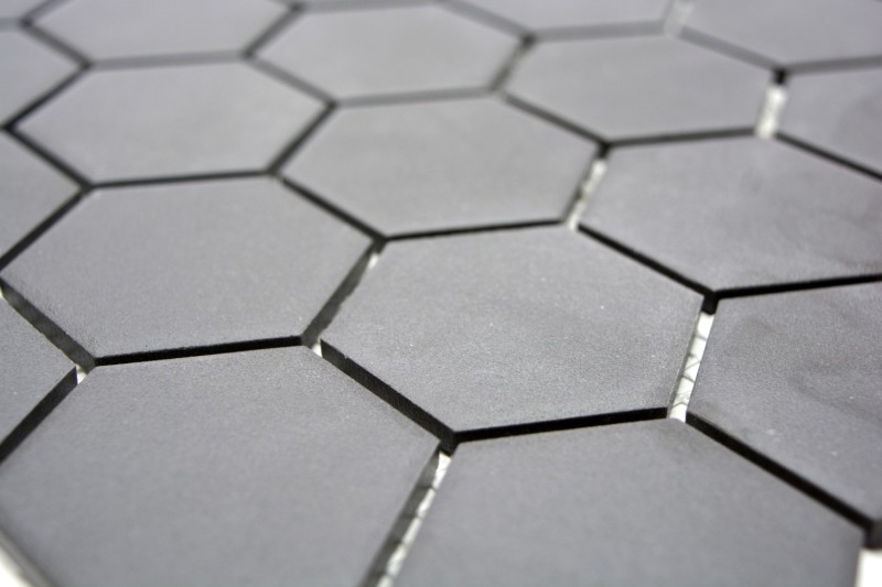 Handmuster Mosaik Fliese Keramik Hexagon schwarz unglasiert MOS11B-0304-R10_m