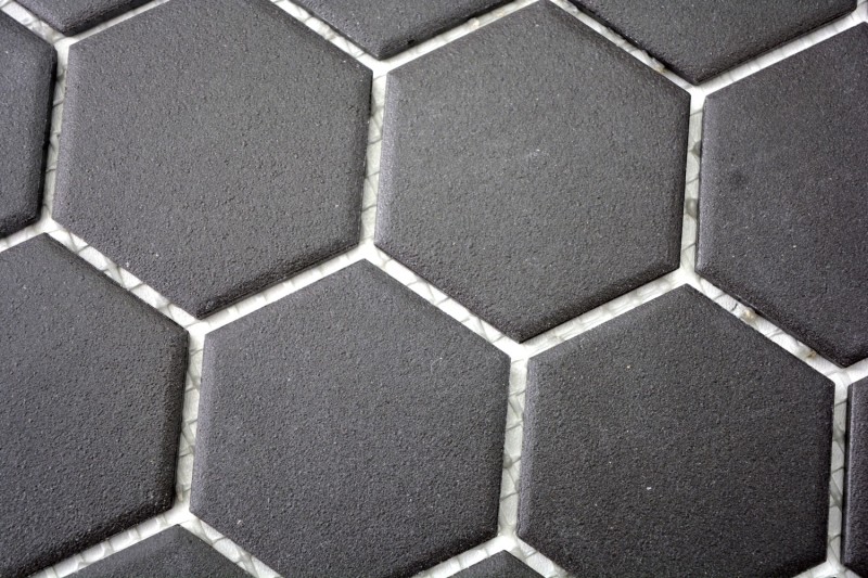 Handmuster Mosaik Fliese Keramik Hexagon schwarz unglasiert MOS11B-0304-R10_m