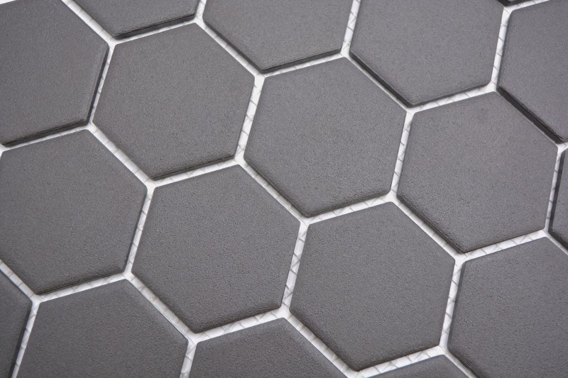 Piastrella di mosaico dipinta a mano in ceramica esagono nero non smaltato MOS11B-0304-R10_m