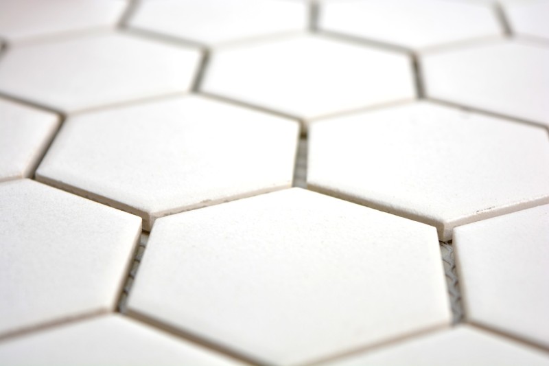 Handmuster Mosaik Fliese Keramik Hexagon weiß unglasiert MOS11B-0102-R10_m