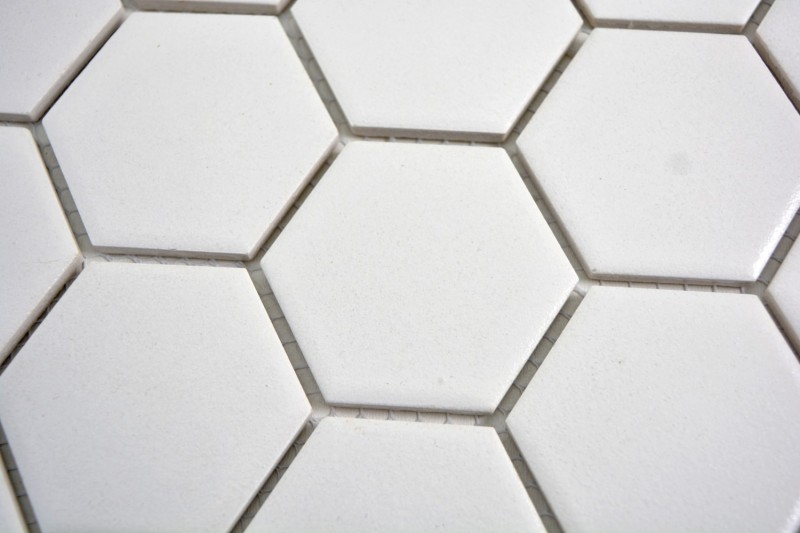 Piastrella di mosaico dipinta a mano in ceramica esagonale bianca non smaltata MOS11B-0102-R10_m