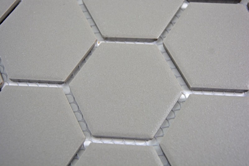 Handmuster Mosaik Fliese Keramik Hexagon grau unglasiert MOS11B-0202-R10_m