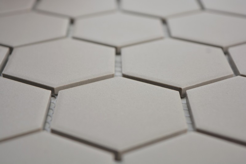 Hand-painted mosaic tile ceramic hexagon gray unglazed MOS11B-0202-R10_m