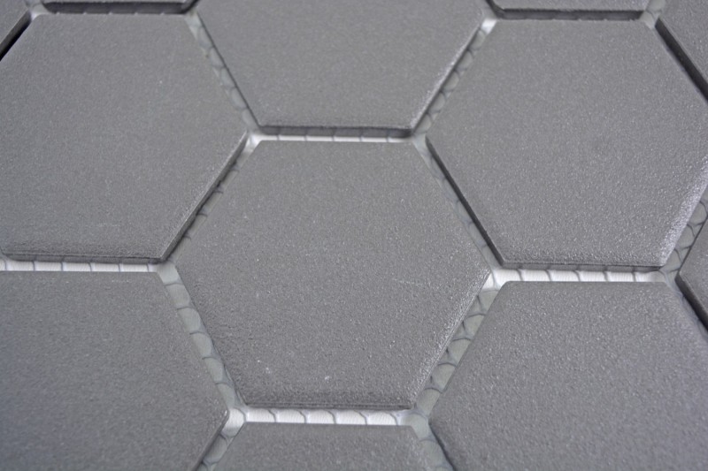 Handmuster Mosaik Fliese Keramik Hexagon dunkelgrau unglasiert MOS11B-0213-R10_m