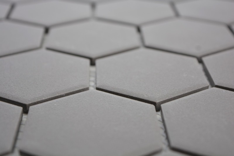 Hand-painted mosaic tile ceramic hexagon dark gray unglazed MOS11B-0213-R10_m