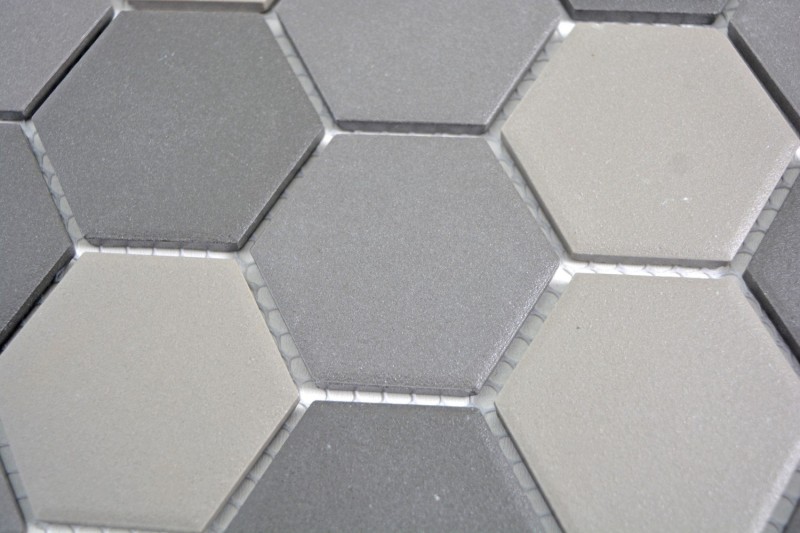 Piastrella di mosaico dipinta a mano in ceramica esagonale grigio scuro nero non smaltato MOS11B-2313-R10_m