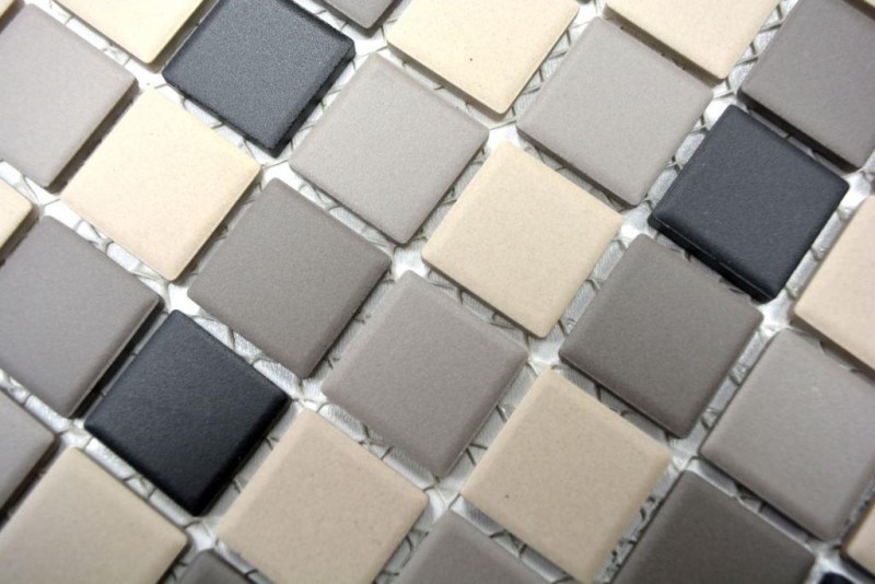 Hand-painted mosaic tile ceramic light beige gray unglazed MOS18-0205_m