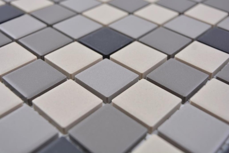 Hand-painted mosaic tile ceramic light beige gray unglazed MOS18-0205_m