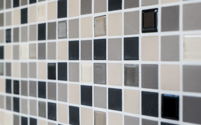 Piastrella di mosaico dipinta a mano in ceramica beige chiaro grigio vetro non smaltato MOS18-CUG60_m