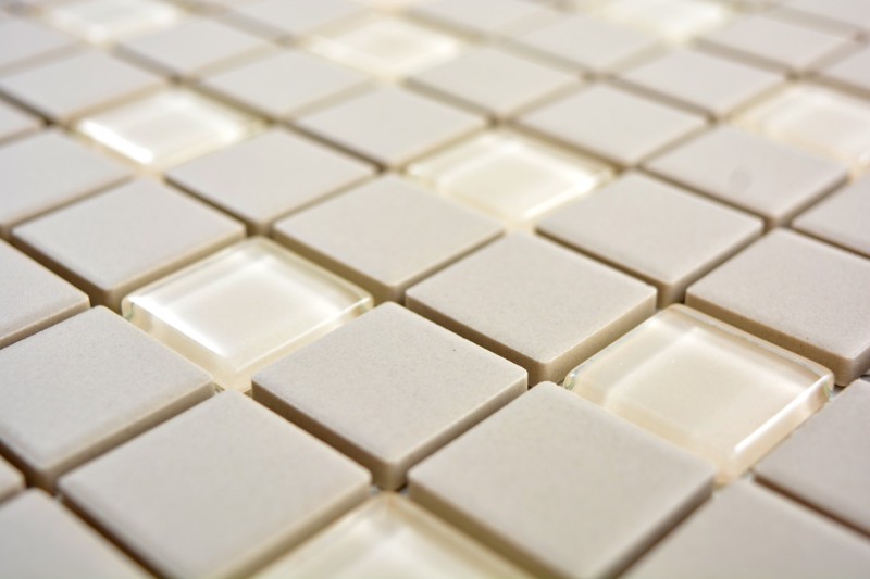 Hand-painted mosaic tile ceramic light beige unglazed glass MOS18-1212-R10_m