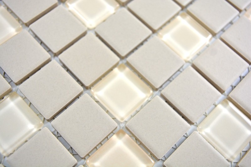 Piastrella di mosaico dipinta a mano in ceramica beige chiaro, vetro non smaltato MOS18-1212-R10_m