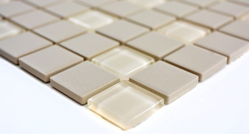 Handmuster Mosaik Fliese Keramik hellbeige unglasiert Glas MOS18-1212-R10_m