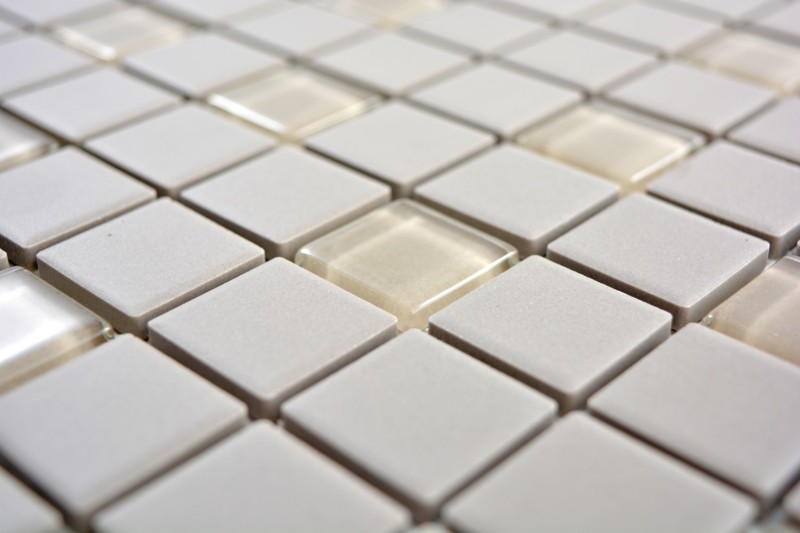 Piastrella di mosaico dipinta a mano in ceramica grigio chiaro, vetro non smaltato MOS18-0212-R10_m