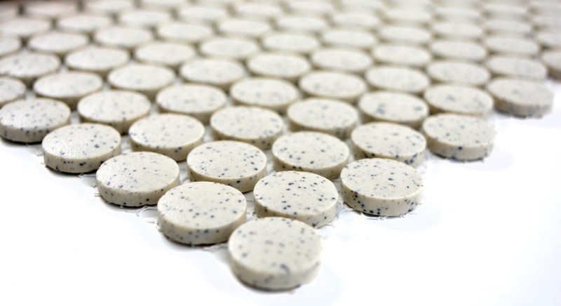 Hand-patterned mosaic tile ceramic cream white button speckled unglazed MOS10-0103-R10_m