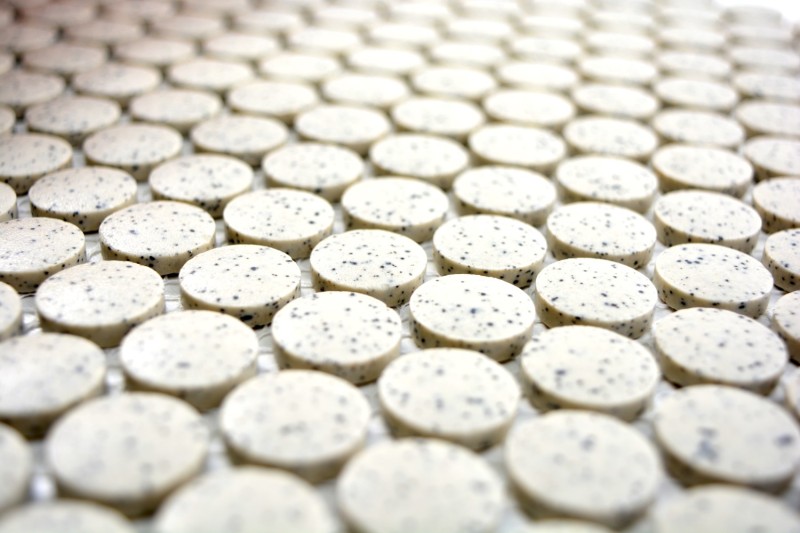 Hand-patterned mosaic tile ceramic cream white button speckled unglazed MOS10-0103-R10_m