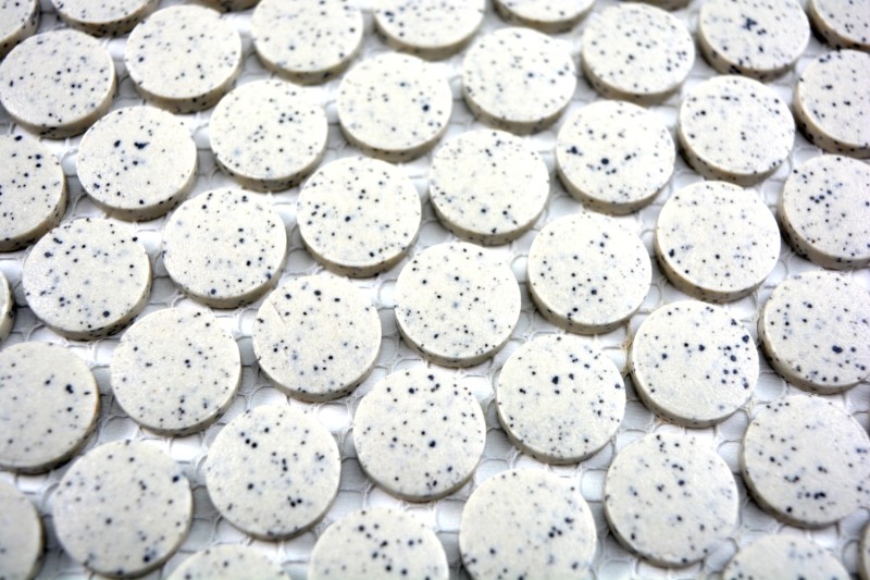 Hand-patterned mosaic tile ceramic cream white button speckled unglazed MOS10-0103-R10_m