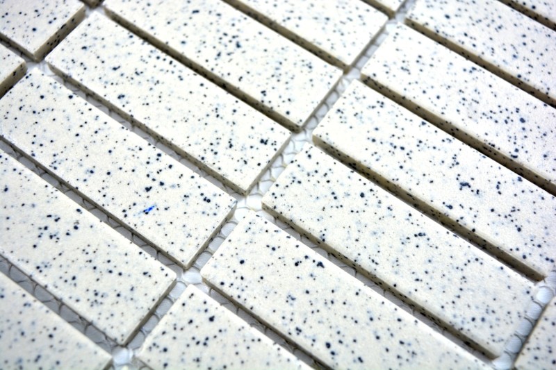 Piastrella di mosaico decorata a mano in ceramica crema bianca a bastoncini punteggiata non smaltata MOS24-0103-R10_m