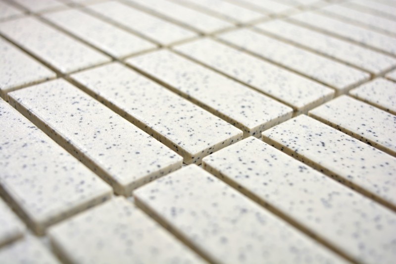 Piastrella di mosaico decorata a mano in ceramica crema bianca a bastoncini punteggiata non smaltata MOS24-0103-R10_m