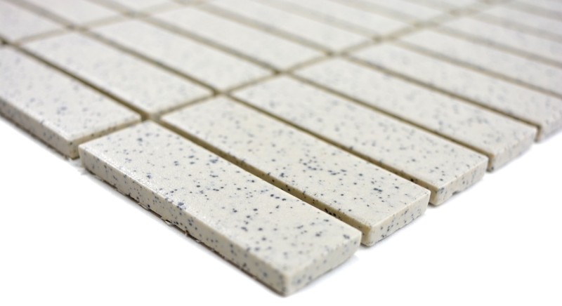 Hand-patterned mosaic tile ceramic cream white sticks speckled unglazed MOS24-0103-R10_m