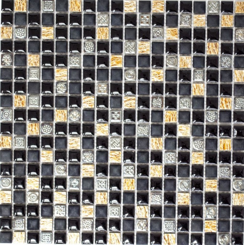 Piastrella di mosaico Resina nera rame Pietra di resina nera rame MOS92-0301_f