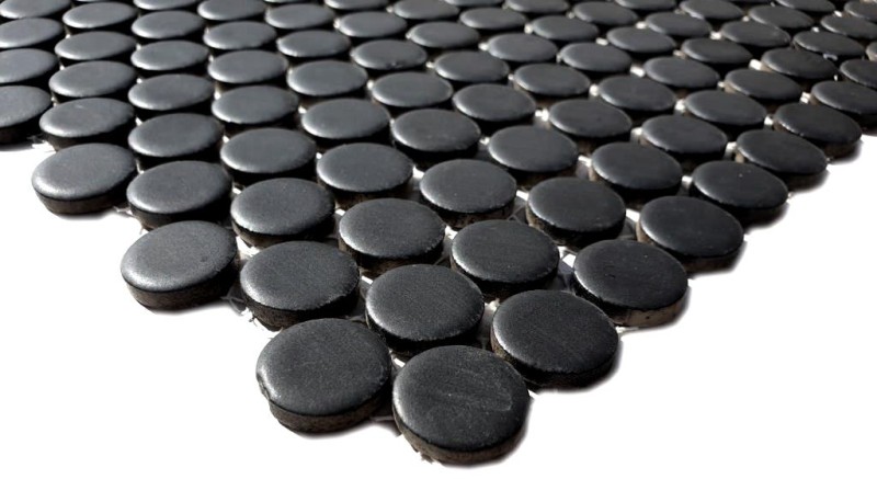Hand-patterned mosaic tile ceramic button black matt MOS10-0311_m