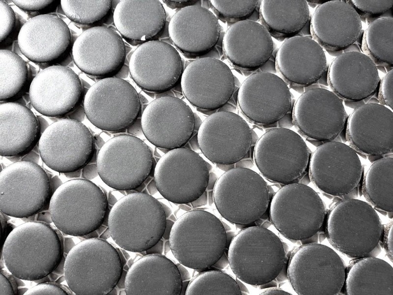 Piastrella di mosaico dipinta a mano in ceramica, pulsante nero opaco MOS10-0311_m