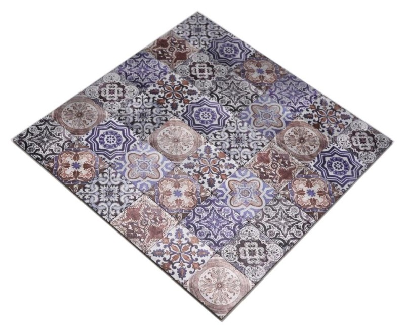 Selbstklebende Mosaik Matte Alu Retrooptik mehrfarbig violett cream braun Afrikas Ornament - MOS200-U03