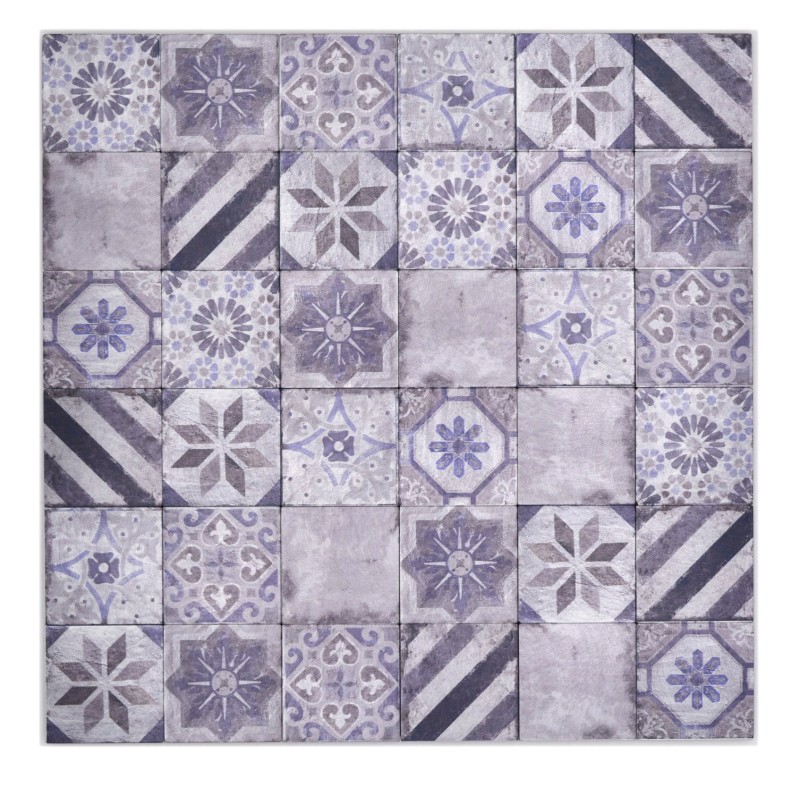 Selbstklebende Mosaik Matte Alu Retrooptik mehrfarbig violett grau Afrikas Ornament - MOS200-U05