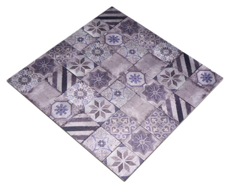 Selbstklebende Mosaik Matte Alu Retrooptik mehrfarbig violett grau Afrikas Ornament - MOS200-U05