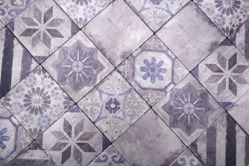 Selbstklebende Mosaik Matte Alu Retrooptik mehrfarbig violett grau Afrikas Ornament - MOS200-U05