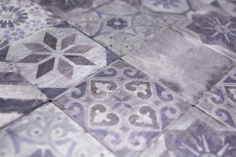 Selbstklebende Mosaik Matte Alu Retrooptik mehrfarbig violett grau Afrikas Ornament - MOS200-U05