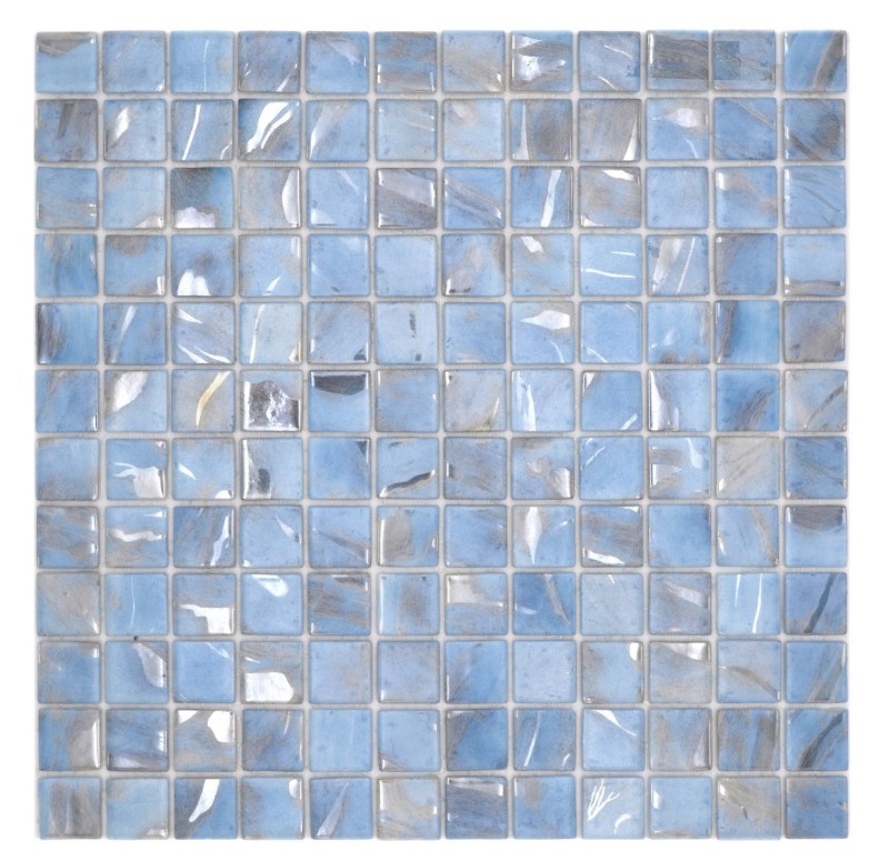 Mosaikfliese Poolmosaik Schwimmbadmosaik Hellblau marmoriert grau cream silber Schimmer Dusche Wand SPAIN MOS220-71252U