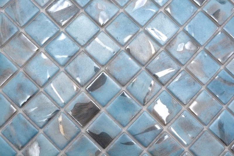 Mosaikfliese Poolmosaik Schwimmbadmosaik Hellblau marmoriert grau cream silber Schimmer Dusche Wand SPAIN MOS220-71252U