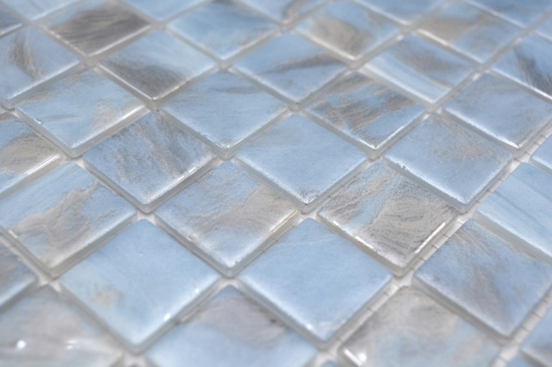 Mosaikfliese Poolmosaik Schwimmbadmosaik Hellblau marmoriert grau cream silber Schimmer Dusche Wand SPAIN MOS220-71252U