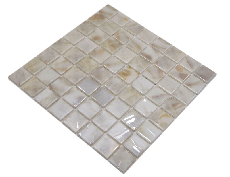 Schwimmbadmosaik Poolmosaik Glasmosaik Elfenbein Cream Beige Schimmer changierend Wand Boden Küche Bad Dusche MOS220-71380U