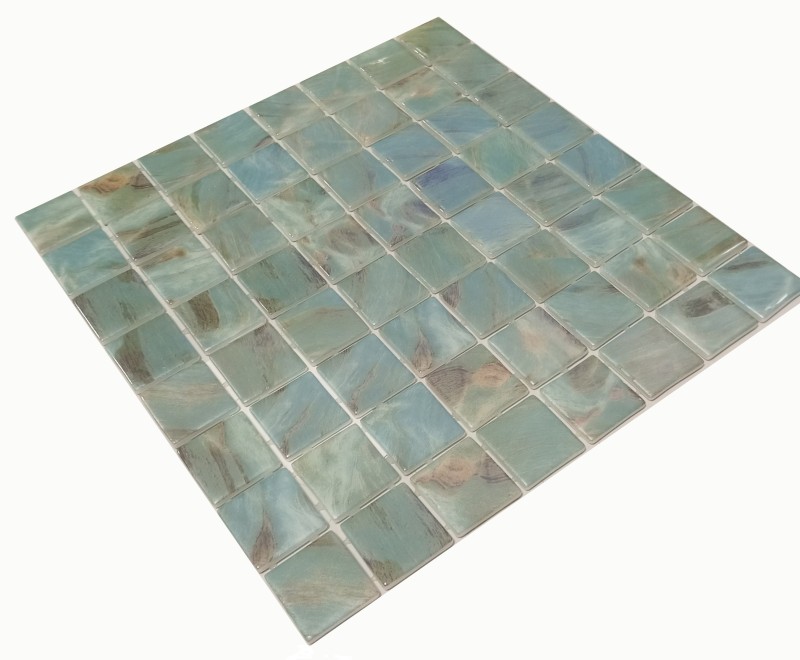 Schwimmbadmosaik Poolmosaik Glasmosaik aquamarin Schimmer Grün Türkis grau cream silber Wand Boden Küche Bad Dusche MOS220-71383U