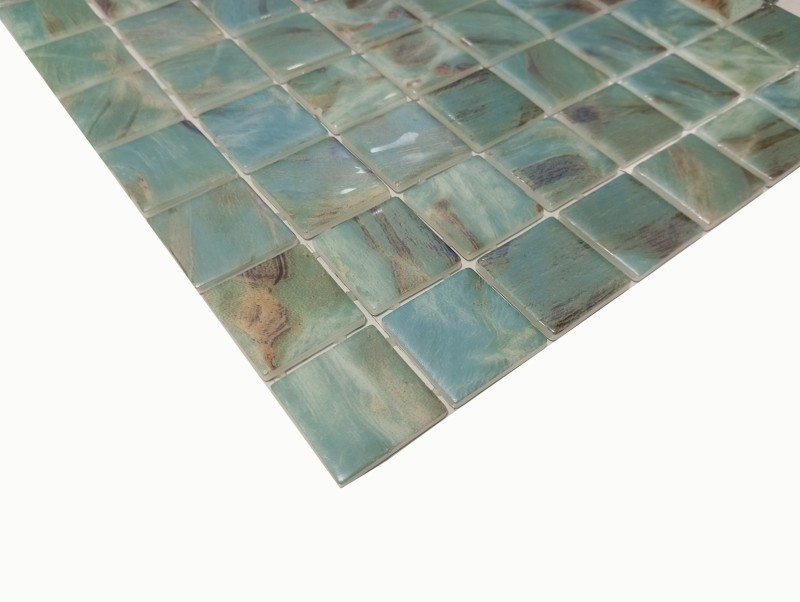 Schwimmbadmosaik Poolmosaik Glasmosaik aquamarin Schimmer Grün Türkis grau cream silber Wand Boden Küche Bad Dusche MOS220-71383U